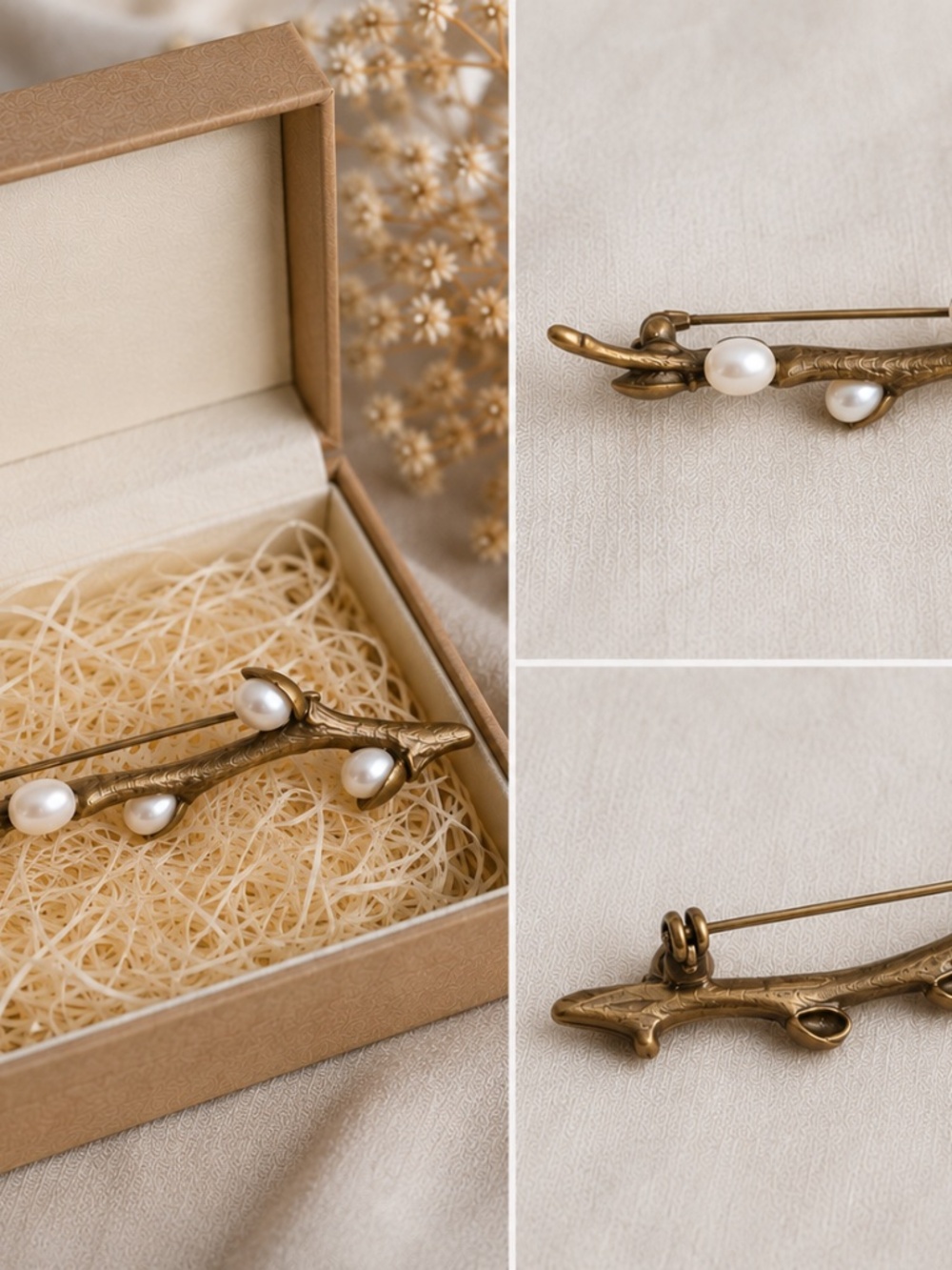 Beautiful Vintage Bronze Fresh Water Pearl Willow Branch Brooch